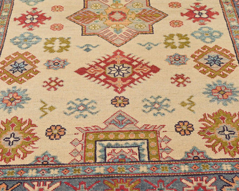 4x6 Beige Kuba Afghan Hand Knotted Wool Area Rug