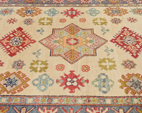 4x6 Beige Kuba Afghan Hand Knotted Wool Area Rug