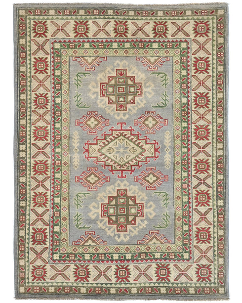 Alfombra afgana Kuba de lana anudada a mano, color gris, de 4 x 6 pulgadas