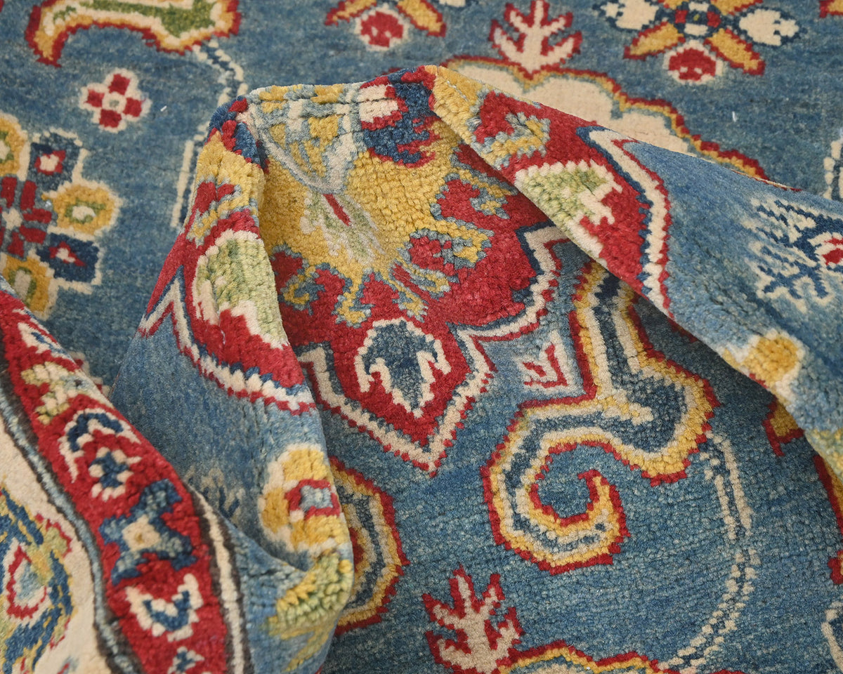 4x6 Blue Kuba Afghan Hand Knotted Wool Area Rug