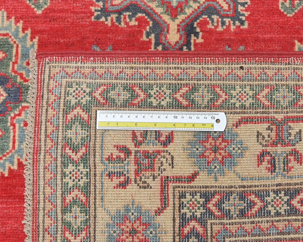 4x6 Red Kuba Afghan Hand Knotted Wool Area Rug