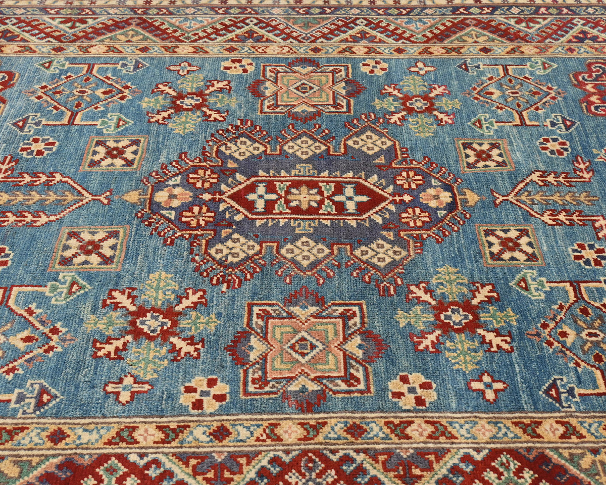 4x6 Blue Kuba Afghan Hand Knotted Wool Area Rug