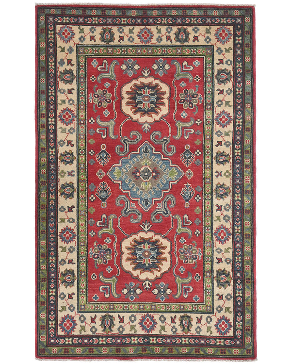 4x6 Red Kuba Afghan Hand Knotted Wool Area Rug