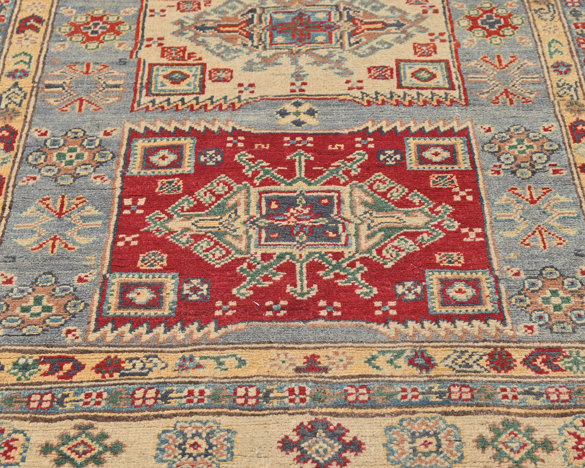 4x6 Gray Kuba Afghan Hand Knotted Wool Area Rug