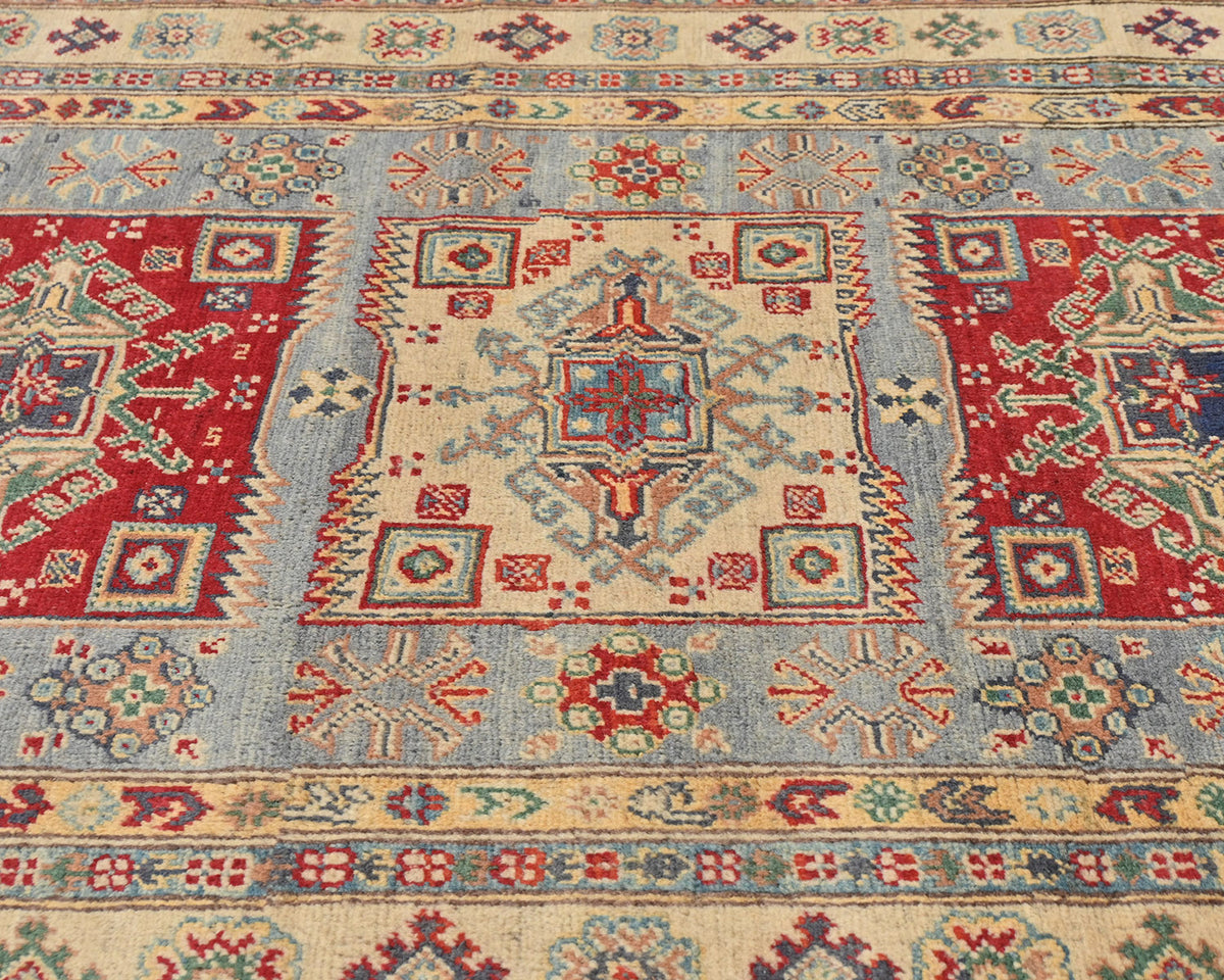 4x6 Gray Kuba Afghan Hand Knotted Wool Area Rug