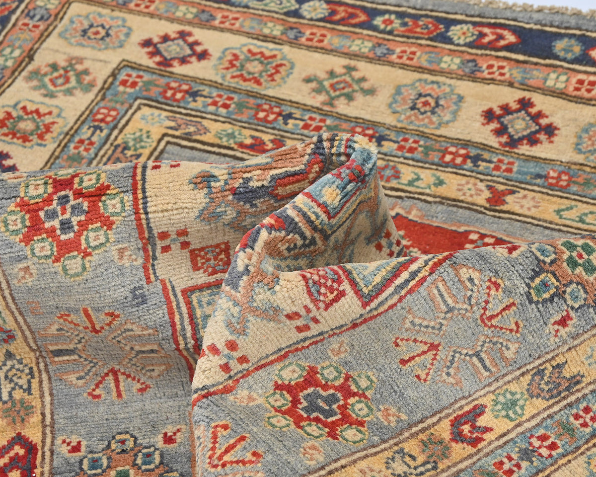 4x6 Gray Kuba Afghan Hand Knotted Wool Area Rug