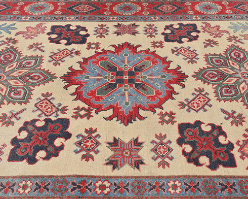 5x7 Beige Kuba Afghan Hand Knotted Wool Area Rug