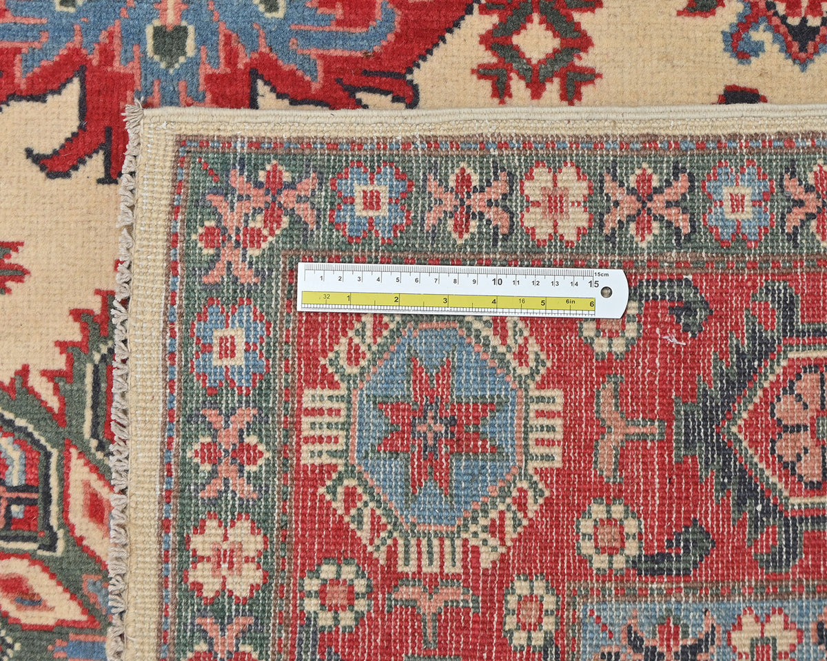 5x7 Beige Kuba Afghan Hand Knotted Wool Area Rug