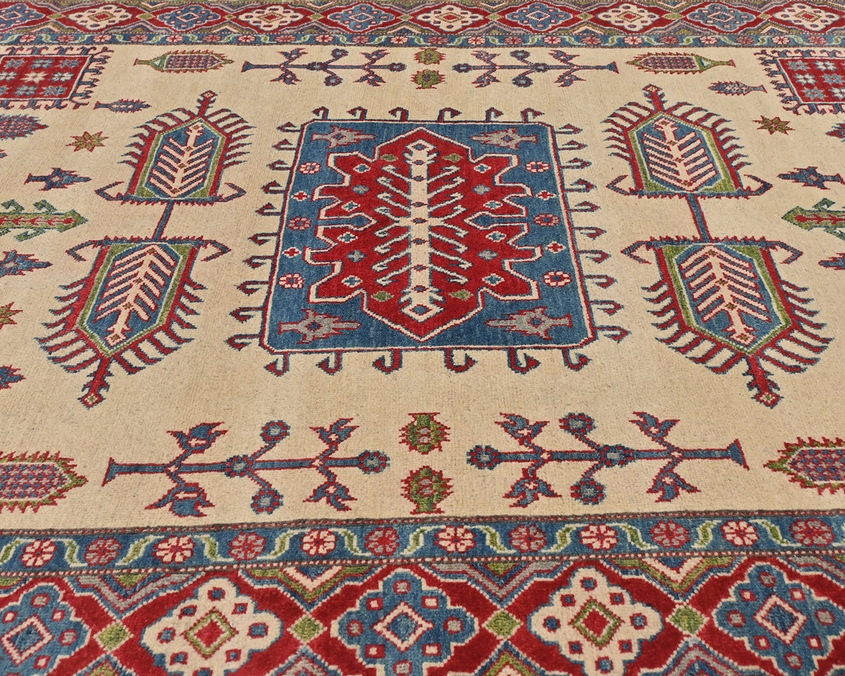 5x7 Beige Kuba Afghan Hand Knotted Wool Area Rug