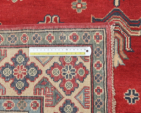 5x7 Red Kuba Afghan Hand Knotted Wool Area Rug