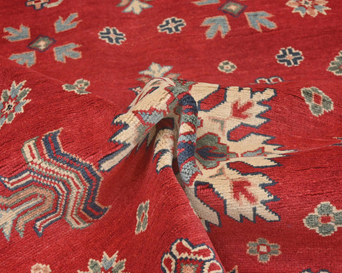 5x7 Red Kuba Afghan Hand Knotted Wool Area Rug