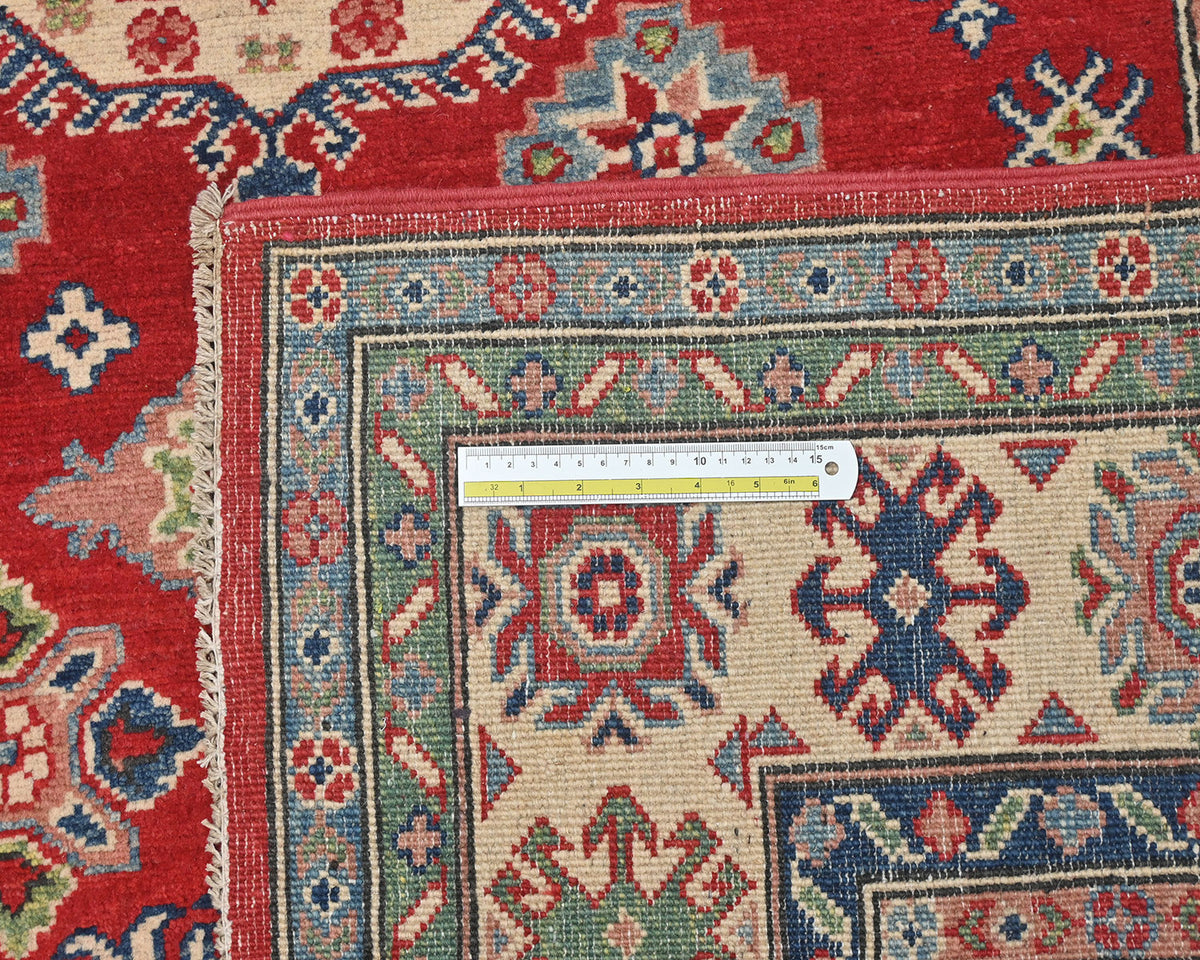 5x7 Red Kuba Afghan Hand Knotted Wool Area Rug