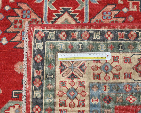 5x7 Red Kuba Afghan Hand Knotted Wool Area Rug