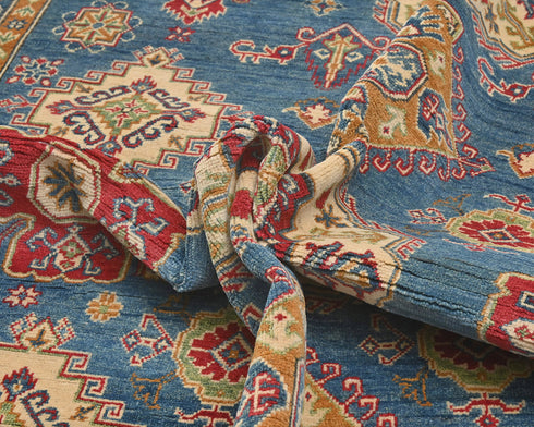 Alfombra afgana Kuba de lana azul anudada a mano de 8 x 10 pulgadas