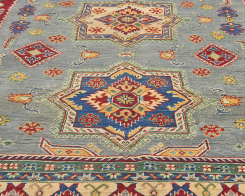 8x10 Gray Kuba Afghan Hand Knotted Wool Area Rug