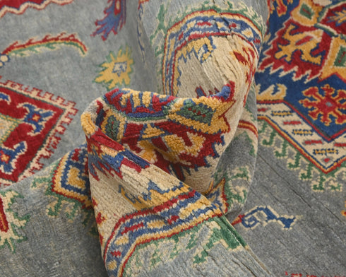 8x10 Gray Kuba Afghan Hand Knotted Wool Area Rug