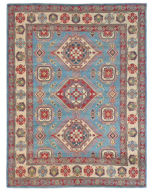 8x10 Blue Kuba Afghan Hand Knotted Wool Area Rug