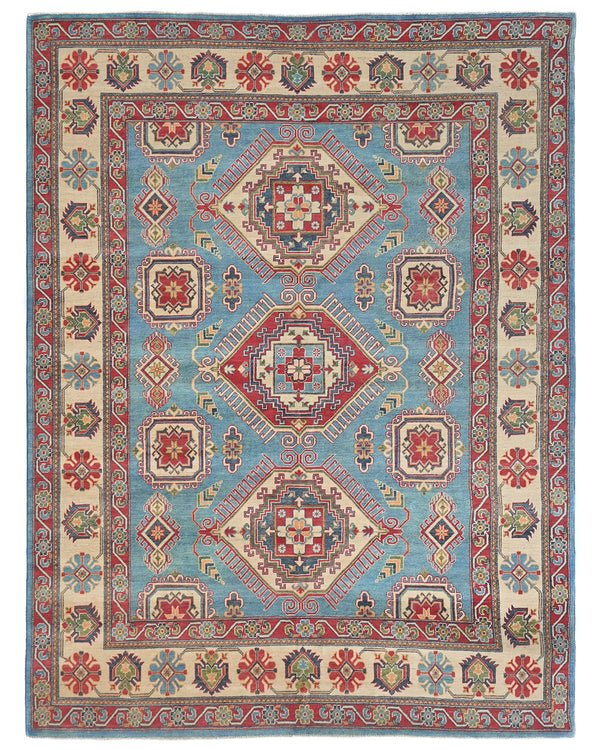 8x10 Blue Kuba Afghan Hand Knotted Wool Area Rug