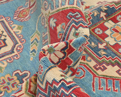 8x10 Blue Kuba Afghan Hand Knotted Wool Area Rug