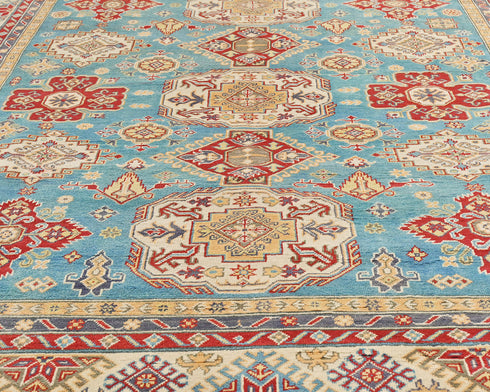 8x10 Blue Kuba Afghan Hand Knotted Wool Area Rug