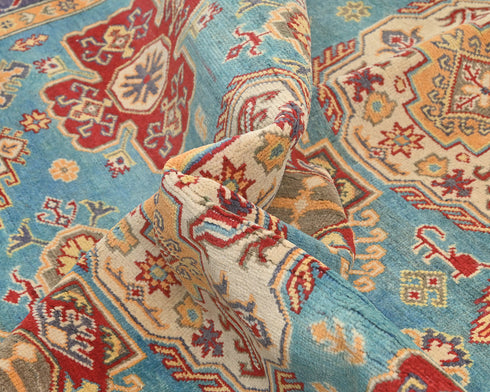 8x10 Blue Kuba Afghan Hand Knotted Wool Area Rug