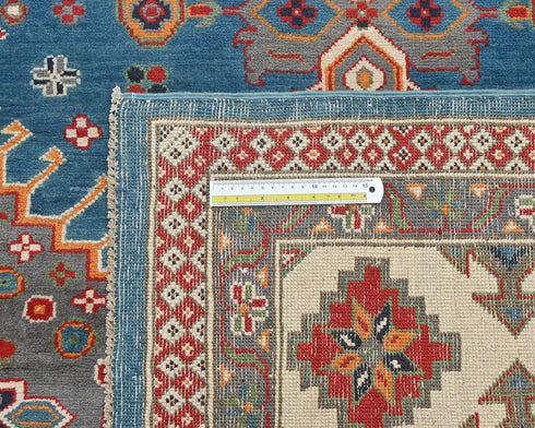 9x12 Blue Kuba Afghan Hand Knotted Wool Area Rug
