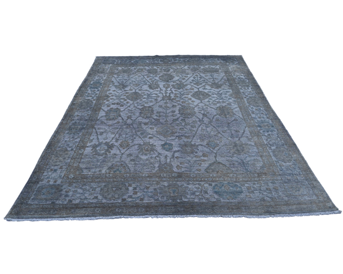 8x10 Gray Chobi Over Dye Afghan Hand Knotted High Low Wool Area Rug