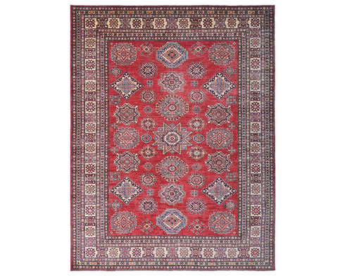 8x10 Red Kazak Afghan Hand Knotted Geometric Wool Area Rug