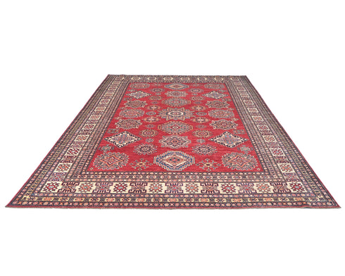 8x10 Red Kazak Afghan Hand Knotted Geometric Wool Area Rug