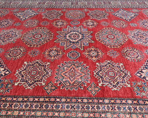 8x10 Red Kazak Afghan Hand Knotted Geometric Wool Area Rug