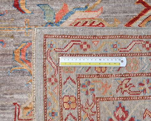 Gray 8x10 Kazak Afghan Hand Knotted Geometric Wool Area Rug