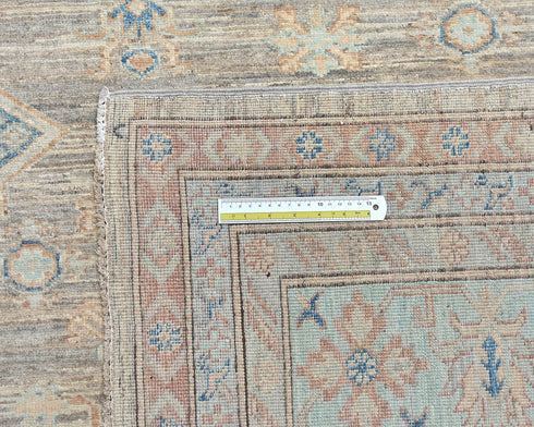 9x12 Ft Kazak Gray Blue Afghan Handmade Geometric Wool Area Rug