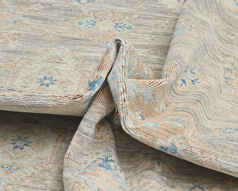 9x12 Ft Kazak Gray Blue Afghan Handmade Geometric Wool Area Rug