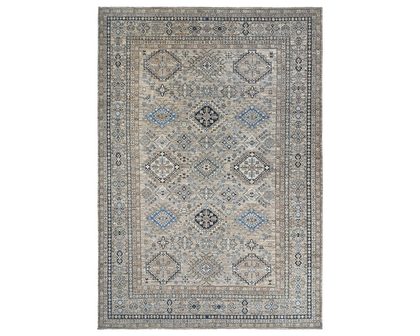 9x12 Kazak Brown Gray Afghan Hand Knotted Geometric Wool Area Rug