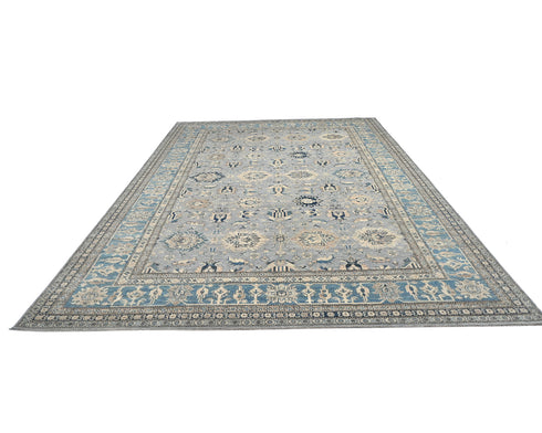 10x13 Ft Gray Kazak Afghan Hand Knotted Traditional Wool Area Rug