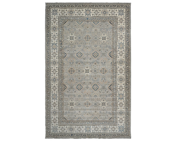 10x14 Kazak Gray Afghan Hand Knotted Geometric Wool Area Rug