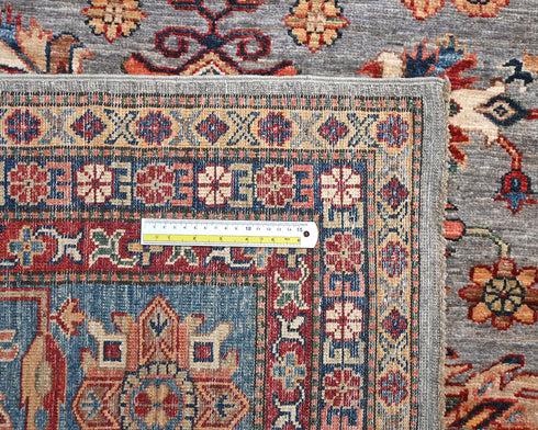 10x13 Gray Kazak Afghan Hand Knotted Geometric Wool Area Rug