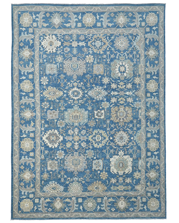 10x14 Blue Oushak Turkish Hand Knotted Soft Wool Area Rug