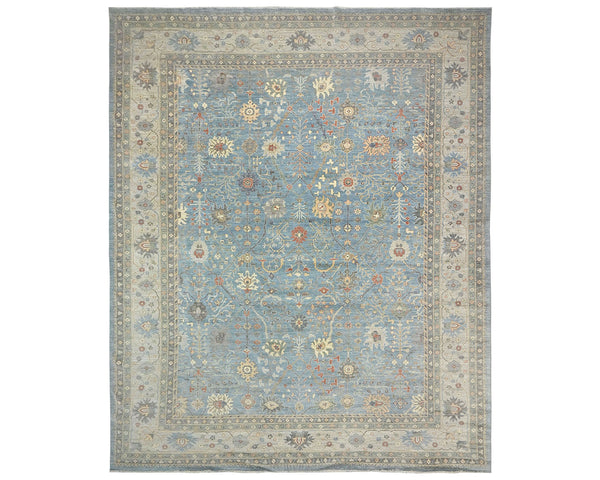 13x18 Zeigler Blue Gray Afghan Hand Knotted Wool Area Rug