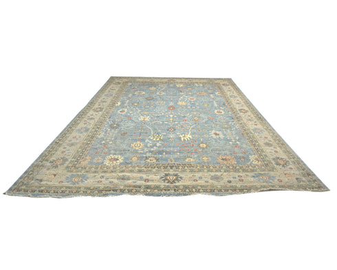 13x18 Zeigler Blue Gray Afghan Hand Knotted Wool Area Rug