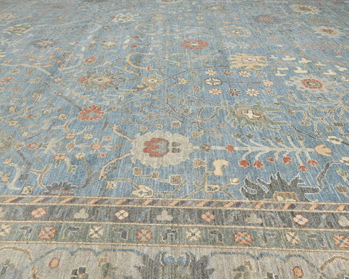 13x18 Zeigler Blue Gray Afghan Hand Knotted Wool Area Rug
