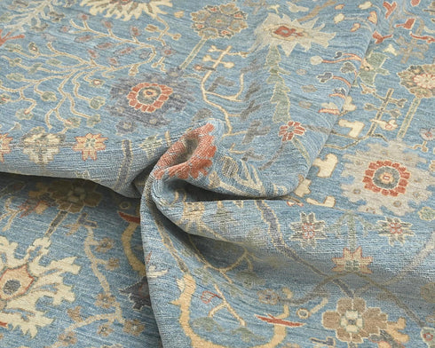 13x18 Zeigler Blue Gray Afghan Hand Knotted Wool Area Rug