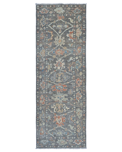 8 Ft Charcoal Gray Oushak Turkish Handmade Traditional Soft Wool Runner Rug