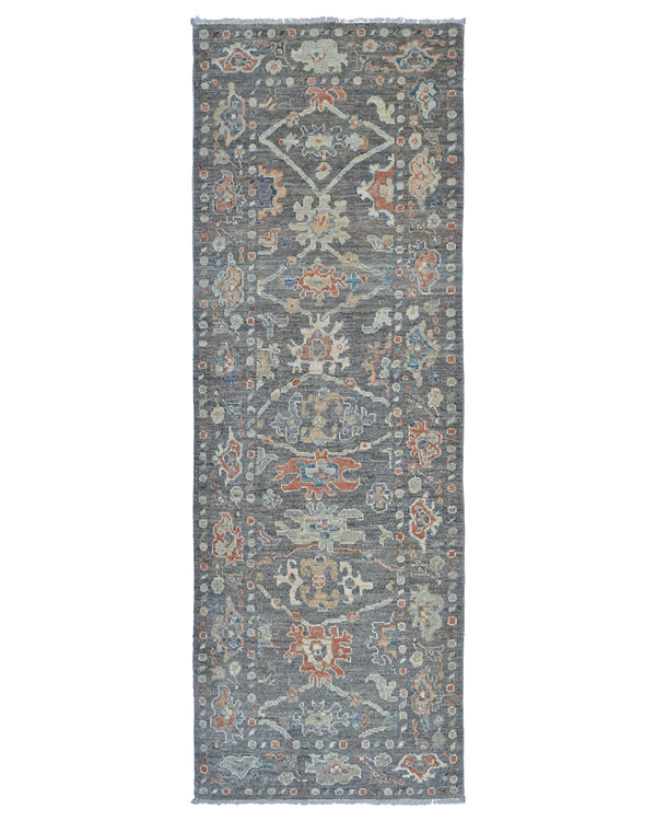 8 Ft Charcoal Gray Oushak Turkish Handmade Traditional Soft Wool Runner Rug