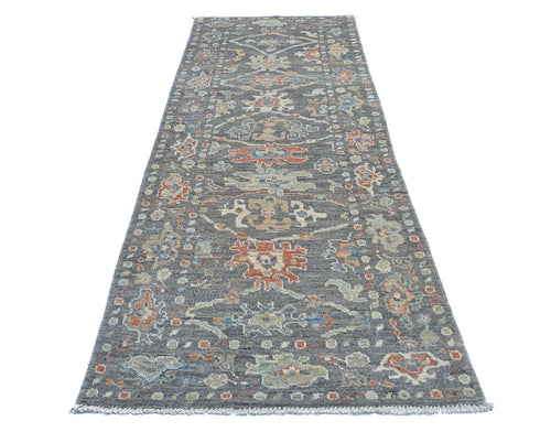 8 Ft Charcoal Gray Oushak Turkish Handmade Traditional Soft Wool Runner Rug