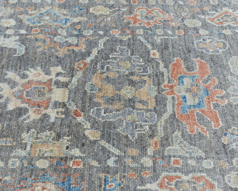 8 Ft Charcoal Gray Oushak Turkish Handmade Traditional Soft Wool Runner Rug