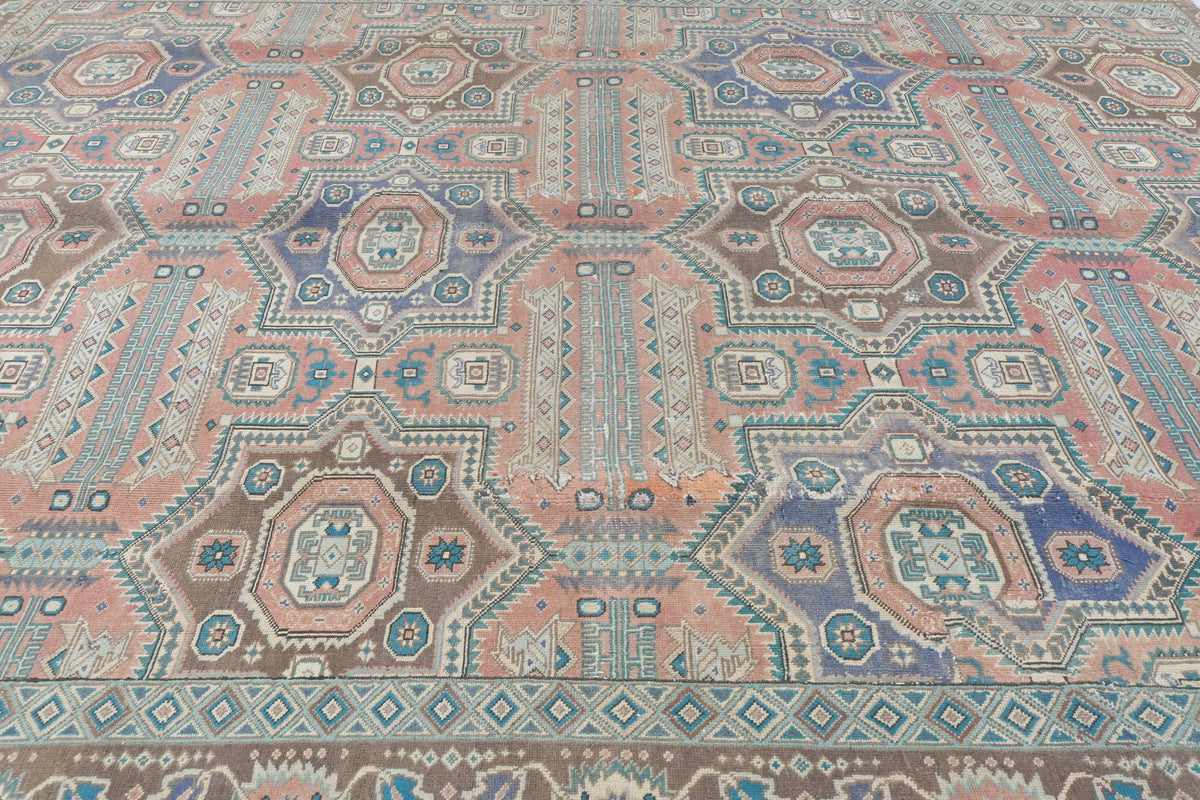 Vintage 8x10 Rust Heriz Persian Style Hand Knotted Low Pile Wool Rug
