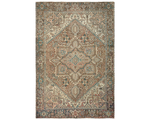 9x12 Vintage Heriz Brown Persian Style Hand Knotted Wool Area Rug