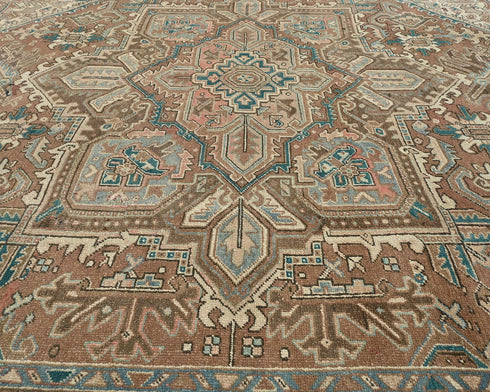 9x12 Vintage Heriz Brown Persian Style Hand Knotted Wool Area Rug
