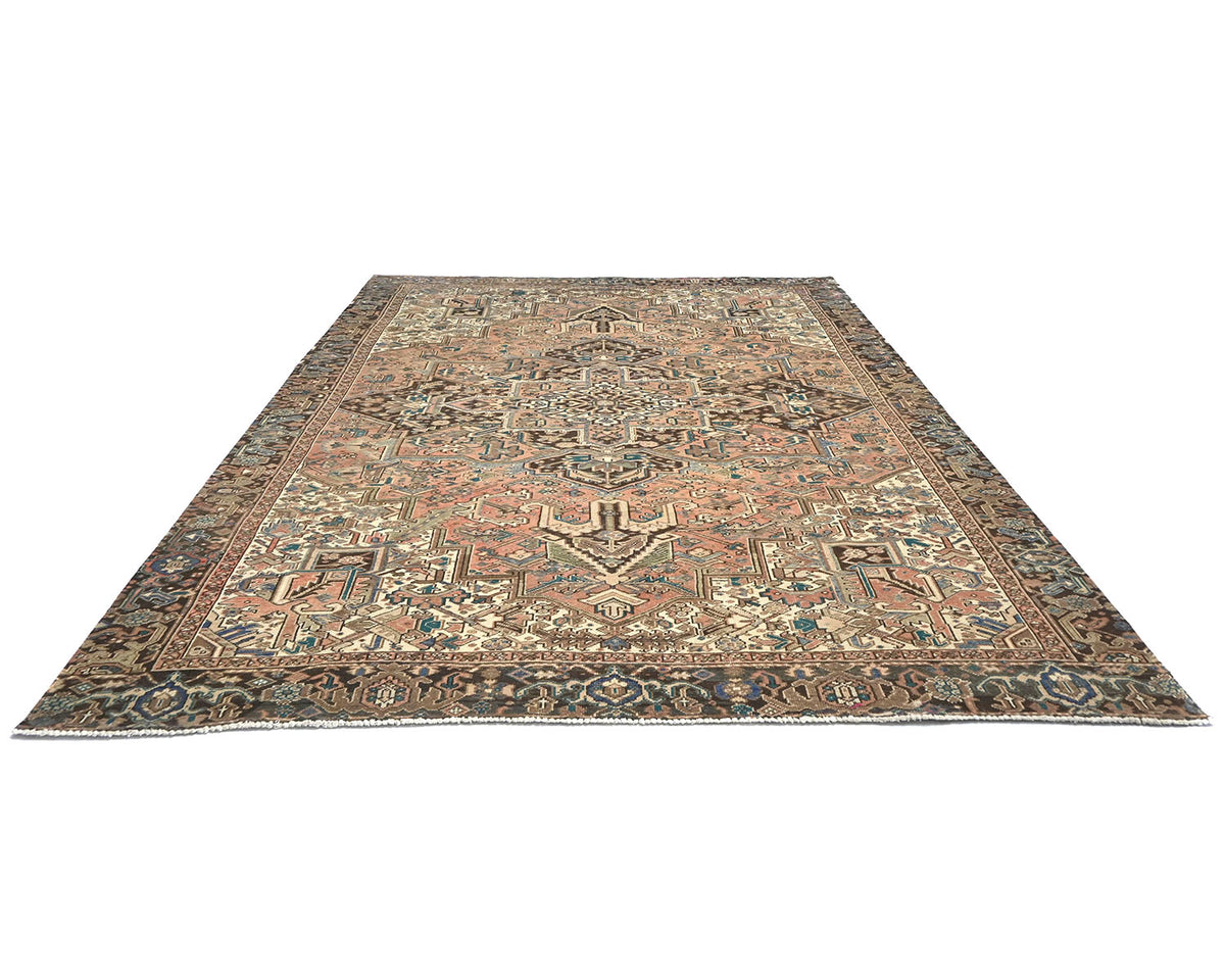 Alfombra de lana anudada a mano estilo persa terracota Heriz vintage de 9 x 12 pulgadas